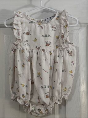 Petite Plume Baby Girl Cream Bunny & Chick Print Bubble with Ruffles